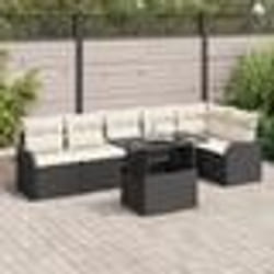 Ensemble de Canapé de Jardin 7 pièces vidaXL avec Coussins Noir Poly Rattan