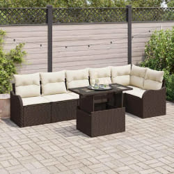 Ensemble de Canapés de Jardin 7 pièces avec Coussins Brun Poly Rattan