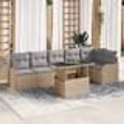 Ensemble de canapé de jardin 7 pièces avec coussins beige poly rotin