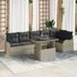 Ensemble de canapé de jardin vidaXL 7 pièces avec coussins Gris clair Poly Rotin