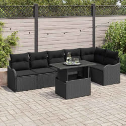 Ensemble de canapé de jardin 7 pièces noir avec coussins en poly rotin vidaXL