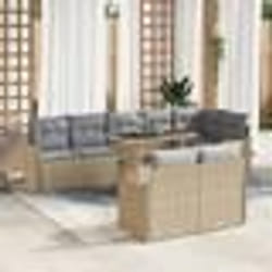 Ensemble de canapé de jardin 9 pièces avec coussins beige Poly rotin vidaXL