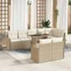Ensemble 9 pièces canapé jardin avec coussins Beige Rotin Poly