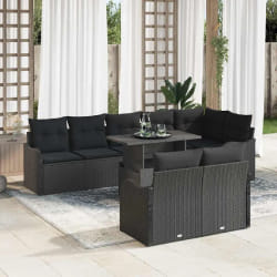 Ensemble de Canapé de Jardin en 9 pièces avec Coussins Noir Poly Rattan