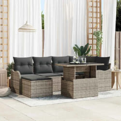 Set de Canapé de Jardin vidaXL de 7 Pièces avec Coussins Gris Poly Rattan