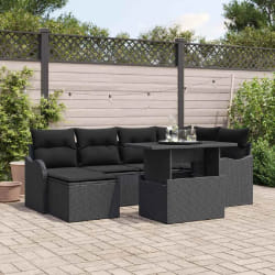 vidaXL Ensemble de Canapé de Jardin 7 Pièces avec Coussins Noir Poly Rattan