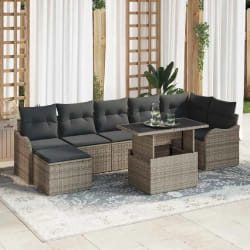 vidaXL Ensemble de Canapé de Jardin 8 Pièces avec Coussins en Poly Rotin Gris
