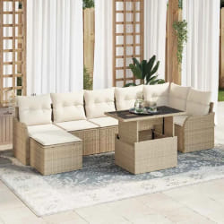 Ensemble de Canapé de Jardin 8 Pièces avec Coussins Beige