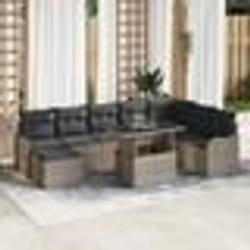 Ensemble de Canapé de Jardin 9 Pièces avec Coussins Rattan Poly Gris