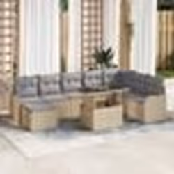 Ensemble de Canapés de Jardin de 9 Pièces avec Coussins Beige en Rattan Poly
