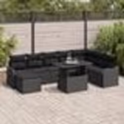 Ensemble de canapé de jardin 9 pièces avec coussins en rotin noir