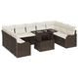 Canapé de jardin de 10 pièces avec coussins marron poly rattan