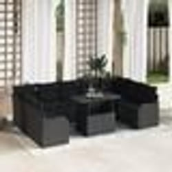 Ensemble de canapés de jardin de 10 pièces avec coussins en poly rattan noir