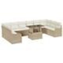 Ensemble de Canapés de Jardin de 11 Pièces avec Coussins Beige Poly Rattan