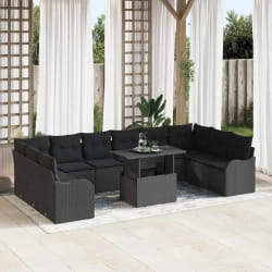 vidaXL Ensemble de canapé de jardin 11 pcs Noir Poly rotin