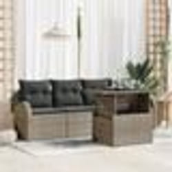 vidaXL Set de canapé de jardin 5 pièces avec coussins gris en poly rotin