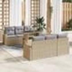 vidaXL Ensemble de canapé de jardin 7 pièces avec coussins - Rattan poly beige