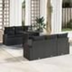 vidaXL Ensemble de canapé de jardin 7 pièces avec coussins en poly rotin noir