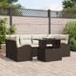vidaXL Ensemble de canapés de jardin 7 pièces avec coussins marron en poly rotin