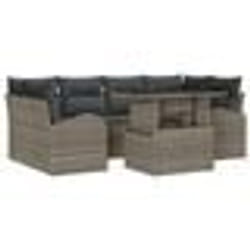 vidaXL Ensemble de canapé de jardin 7 pièces avec coussins Gris Rattan poly