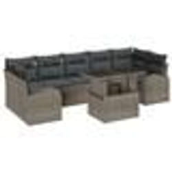 vidaXL Ensemble de canapé de jardin de 8 pièces avec coussins gris en poly rotin
