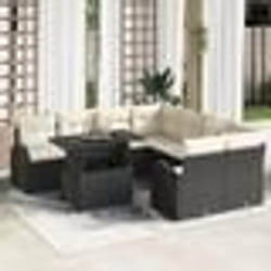 vidaXL Ensemble de Canapés de Jardin de 9 Pièces avec Coussins Noir Poly Rattan