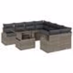 vidaXL Ensemble de canapés de jardin 9 pièces avec coussins Gris Poly rotin
