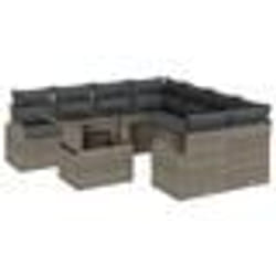 vidaXL Ensemble de canapés de jardin 9 pièces avec coussins Gris Poly rotin