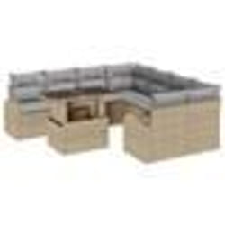 vidaXL Ensemble de 9 Canapés de Jardin avec Coussins Beige en Rattan Poly