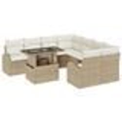 vidaXL Ensemble de Canapé de Jardin 9 Pièces avec Coussins Beige en Rattan Poly