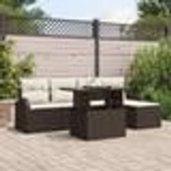 vidaXL Ensemble de canapé de jardin 6 pièces avec coussins Marron Poly Rotin