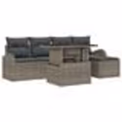 vidaXL Ensemble de Canapé de Jardin de 6 Pièces avec Coussins Gris Poly Rattan
