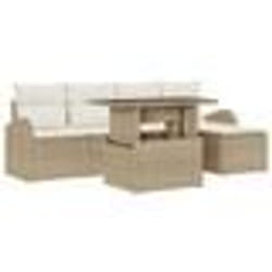 vidaXL Ensemble de Canapés de Jardin 6 Pièces avec Coussins Beige Rattan Polyéthylène