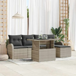 vidaXL Ensemble de Canapés de Jardin 6 Pièces avec Coussins Gris Clair Poly Rattan