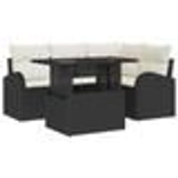 vidaXL Ensemble de canapés de jardin 5 pièces avec coussins en noir poly rotin