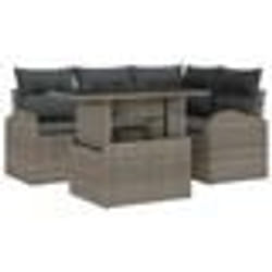 vidaXL Ensemble de sofa de jardin de 5 pièces avec coussins gris en poly rotin