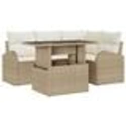 vidaXL Ensemble de Canapés de Jardin 5 Pièces avec Coussins en Poly Rattan Beige