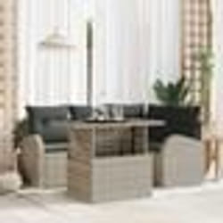 vidaXL Set de canapé de jardin 5 pièces avec coussins gris clair poly rotin