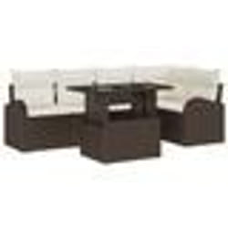 vidaXL Sofa de Jardin 6 Pièces avec Coussins en Rattan Synthétique Marron
