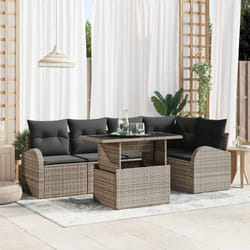 vidaXL Ensemble canapé de jardin 6 pièces avec coussins en rotin gris