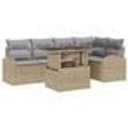 vidaXL Ensemble de jardin en 6 pièces avec des coussins beige en poly rotin