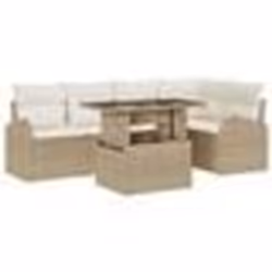 vidaXL Set de canapé de jardin 6 pièces avec des coussins beige en poly rotin