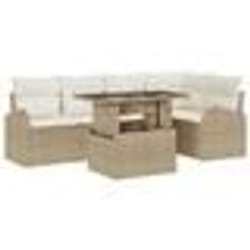 vidaXL Set de canapé de jardin 6 pièces avec des coussins beige en poly rotin