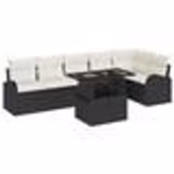 vidaXL Ensemble de canapé de jardin 7 pièces avec coussins en poly rotin noir