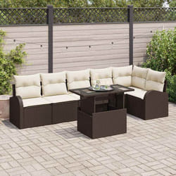 vidaXL Ensemble de canapé de jardin 7 pièces avec coussins marron en rattan synthétique