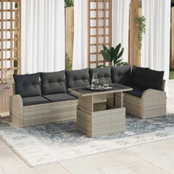 vidaXL Ensemble de canapé de jardin 7 pièces avec coussins gris clair en poly rotin