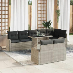 vidaXL Set de canapés de jardin 9 pièces avec des coussins gris clair en poly rotin