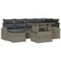 vidaXL Ensemble de jardin 7 pièces avec des coussins gris en poly rotin