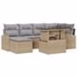 vidaXL Ensemble de salon de jardin 7 pièces avec coussins beige en polyrotin