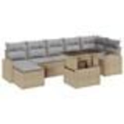 vidaXL Set de canapés de jardin 8 pièces avec coussins en rattan synthétique beige.